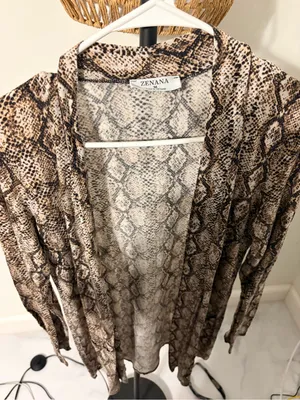 Zenana Outfitters Brown and Cream Snake Print Open Front Cardigan thumbnail 1