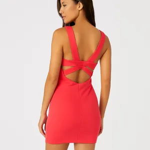 ASOS Coral Square Neck Sleeveless Back Stretch Mini Sheath Dress Size 6 thumbnail 2