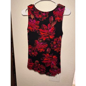Merona Womens Red Pink Floral Sleeveless Pleated Knit Tank Top Size M thumbnail 4