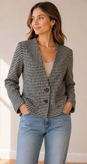 Chic John Meyer Vintage Houndstooth Blazer Black White Preppy Career Jacket thumbnail 1