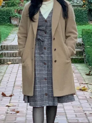 J. Crew Factory Beige Tan Button Up Winter Wool Coat Size 6 Small Peacoat thumbnail 1