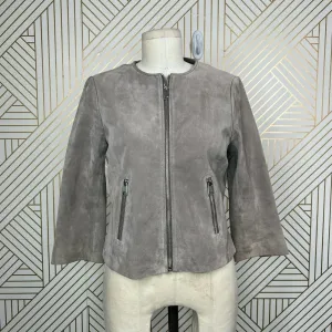 Soia + Kyo Collarless Zip Front Suede Jacket Tan Brown Size‎ US Small thumbnail 3