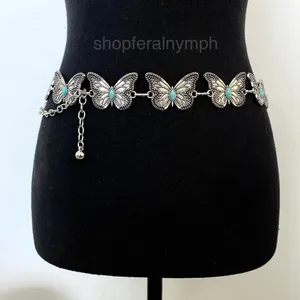 Silver Turquoise Butterfly Whimsygoth Chain Belt, Fits 23-38 Inches, X7GA1253 thumbnail 1