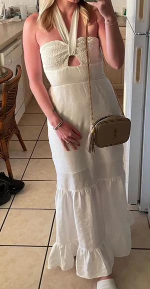 Pink Lily White Halter Maxi Dress - Elegant Summer Style thumbnail 1