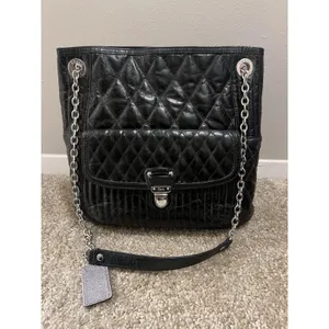 Vintage Coach Poppy Leather Slim Tote Bag‎ Sliding Chain Strap Purse Handbag Blk thumbnail 5