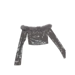 Faux Fur-Trim Sequin Crop Top by Forever 21, size small thumbnail 3