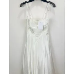 Lulus Khalida White Satin Pleated Strapless Gown Wedding Formal A Line Small NWT thumbnail 6