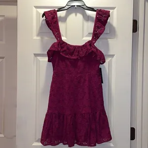 Lulu’s Biscay Magenta Ruffled Eyelet Lace Dress thumbnail 5
