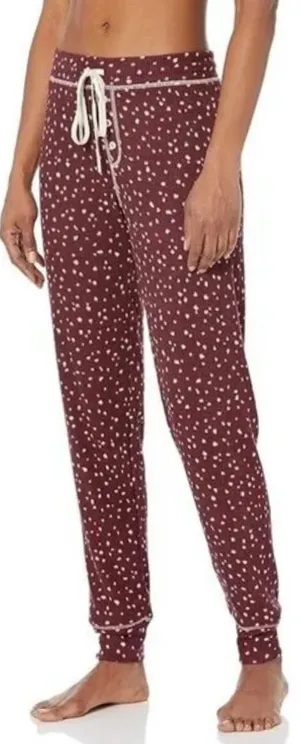 PJ Salvage My Friend Spot Lounge Pajama Jogger Pants Women Large Burgundy NWT thumbnail 1
