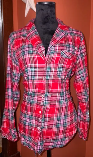 Victoria’s Secret plaid Christmas pajama button up shirt thumbnail 1