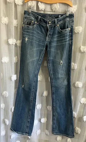 Miss Me Blue Distressed boot Jeans with Studded Pocket thumbnail 1