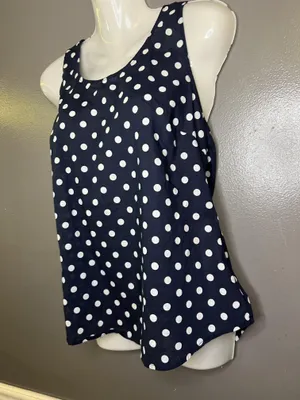 J.Crew Tank Top Womens 6 Blue White Polka Dot Scoop Neck Side Zip Cotton Summer thumbnail 4