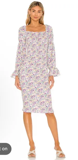 New Revolve SNDYS Courtney Midi Dress in Lilac Floral Size 8 thumbnail 1