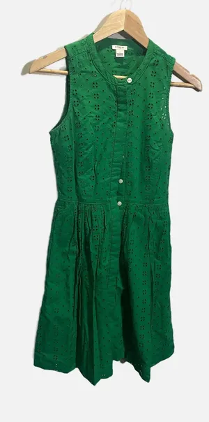 J.Crew Eyelet Lace Dress Womens XXS Green‎ Sleeveless Button Front Preppy Summer thumbnail 1