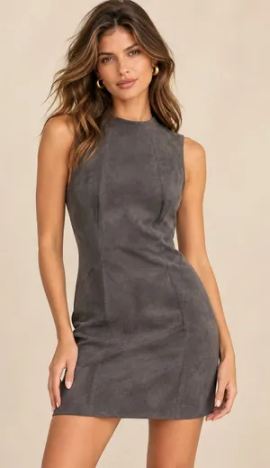 J. McLaughlin Charcoal Gray High Neck Sleeveless Faux Suede Sheath Shift Dress thumbnail 1