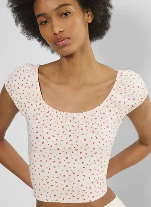 Aritzia Sunday Best Chill‎ Lucie Puff Sleeve Top Small Birch/Cherry Red EUC thumbnail 1