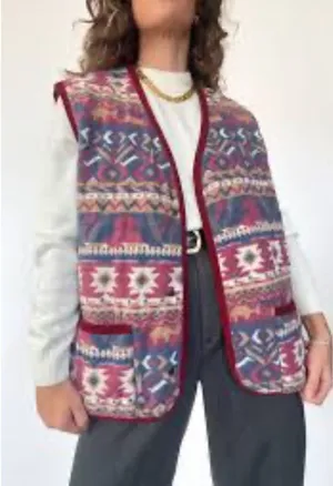MASTER Sportswear Quilted Aztec Fleece Vest‎ Women's Size Medium Made in Italy thumbnail 1
