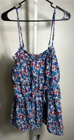 P318. Free People FP One Floral cold Shoulder Tiered Tunic Top size large thumbnail 1