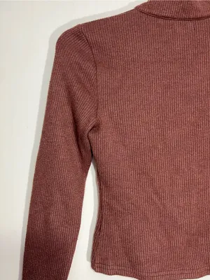 Reformation brown Ribbed Zip-Front Mock Collar top size S thumbnail 10