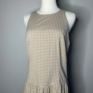 Abercrombie & Fitch Light Brown Check High Neck Drop Waist Sleeveless Midi Dress thumbnail 8