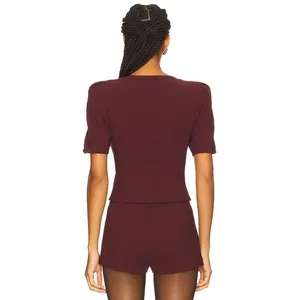 For Love & Lemons NWT Selena‎ Burgundy Short Sleeve Blazer Top Size XL thumbnail 3