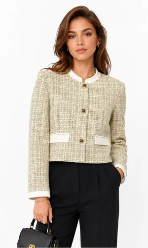 Zara Yellow Metallic Tweed Cropped Jacket thumbnail 1