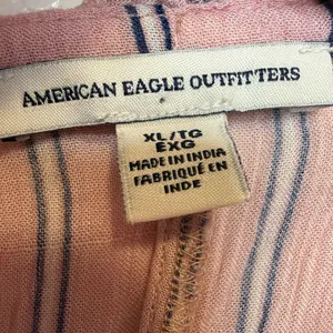 American Eagle Pink Striped Boho Peasant Tassel Tie Top Size XL Festival Flowy thumbnail 3