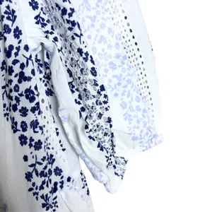 ZARA Floral Tiered Eyelet Lace Maxi Dress Medium White Blue Cottagecore Prairie thumbnail 6