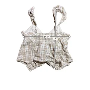 Kirious Los Angeles Plaid Peplum Cami Top Tan‎ Cream Smocked Back Size M thumbnail 5