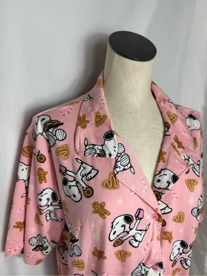 Snoopy peanuts Pajama Top - Cozy Short Sleeve Button-Up NWT XL thumbnail 2