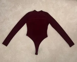 Burgundy Long Sleeve Bodysuit | Medium Red thumbnail 1