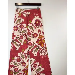 ZARA Womens Pants Red Floral Wide Leg Linen Blend Pleated Trouser Boho Small thumbnail 11