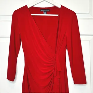 American Living Red 3/4 Sleeve‎ Ruched Sheath Dress Career Cocktail Party thumbnail 4