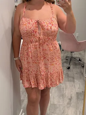 American Eagle Pink Floral Ruffle Mini Dress thumbnail 1
