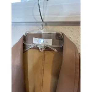 TML Tan Faux‎ Leather Open Front Trench Coat Shawl Collar JH1965-BE Womens XS thumbnail 2