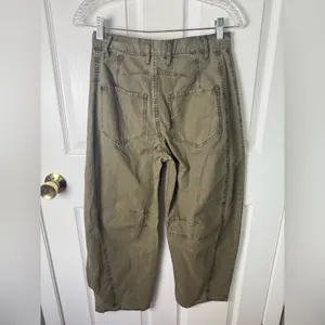 Free People Good Luck Barrel Leg Pants in Olive Green 24 thumbnail 6