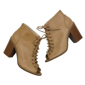 Soda Beige Lace Up Peep Toe Bootie Tan Ankle Tie Front Ankle Boots Size 7.5 thumbnail 5