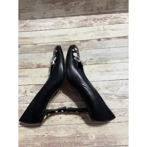 Stuart Weitzman Polka Dot Round Toe High Heels 6.5 Medium Black White Leather thumbnail 7