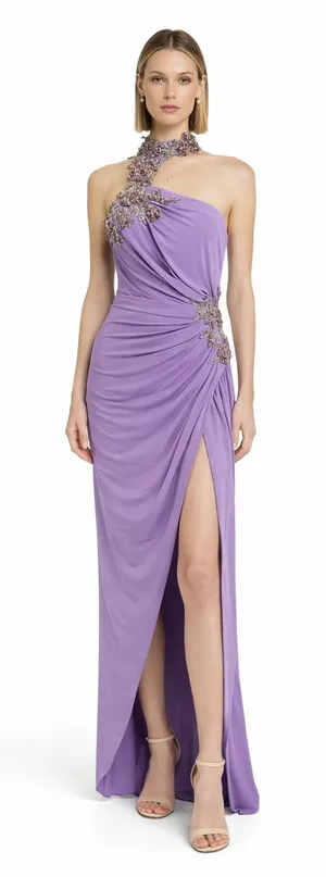 NWT Ieena for Mac Duggal 2227 Lilac Lavender One-Shoulder‎ Beaded Gown Sz 2 thumbnail 1