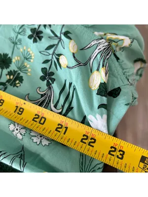 LOFT Floral Peplum Blouse Women XL Mint Green Long Balloon Sleeve Cottage Y2K thumbnail 7