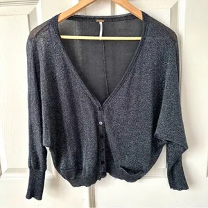 Free People black glitter button cardigan thumbnail 1
