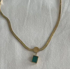 Emerald Green Diamond Crystal Gem Gold Chain Necklace thumbnail 2