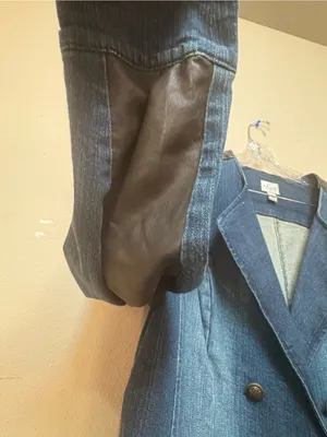 Style & Co XL Denim Blazer Faux Leather Equestrian Double Breasted Y2K Jacket thumbnail 3