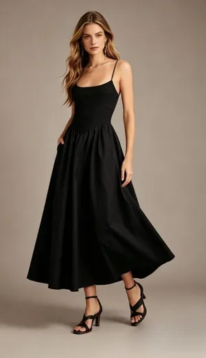 NWOT Farm Rio Cotton Black Sleeveless Midi Dress Size L thumbnail 1