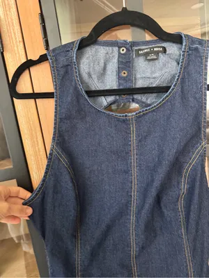 Silence + Noise Lilith Denim mini dress open back Cutout Shift dark wash UO thumbnail 7