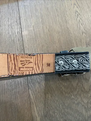 Black & Silver Wester Belt Embroidered Size 38 Unisex thumbnail 10