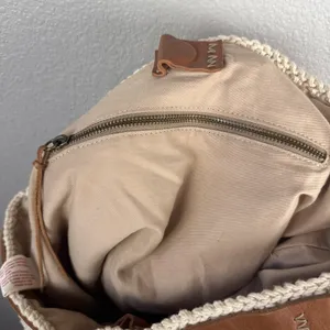 Lucky Brand Ivory Cotton‎ Crochet Leather Trim Boho Hobo Shoulder Bag Purse Tote thumbnail 12