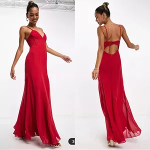NWT ASOS DESIGN ruched‎ bust chiffon panelled corset maxi dress in red sz 8 thumbnail 2