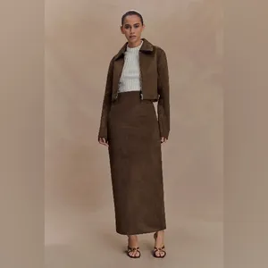MESHKI Hayes Faux Vegan Suede Midi Maxi Skirt in Chocolate Brown Size XS NWT thumbnail 4