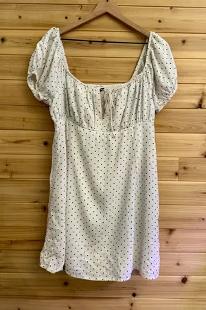 American Eagle Large Polka Dot Smocked Milkmaid Mini Puff Sleeve Dress Preppy thumbnail 1